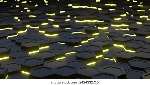 3d polygons elegant black yellow light night. elegant background. technology. abstract hexagon - Powered by Shutterstock