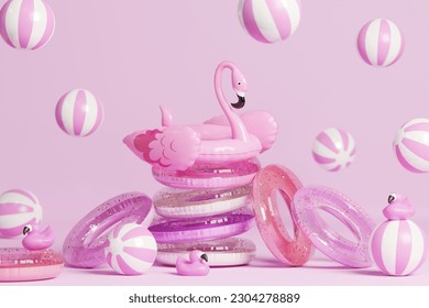 3d poster banner collage on pink background advertise selling assortment for summer time holiday - Shutterstock ID 2304278889