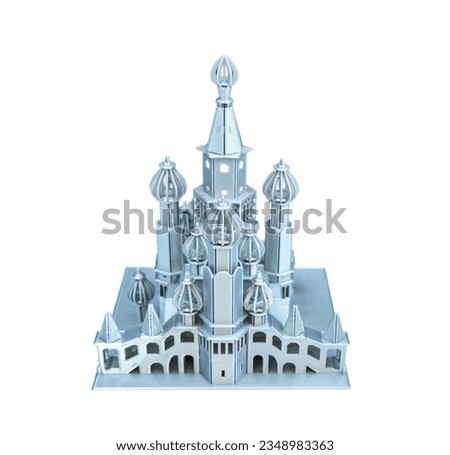 3D printer machine printing plastic model of castle isolated on white