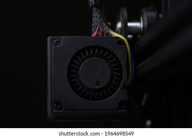 3D Printer Parts Close-up Of Extruder Fan That Removes Excess Heat From Hot End While 3 Dimensional Printing Process