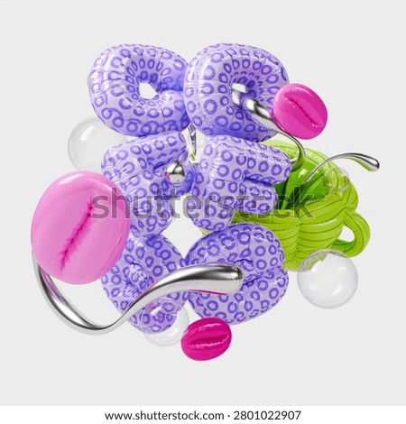 3d Realistic Abstract Geometric Composition with Coffee Letters, Cup and Beans Balloons Rendered Illustration Hot Drink