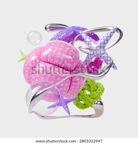 3d Realistic Abstract Geometric Composition with Sparkles Balloons and Shapes Rendered Illustration of Glowing Light Effect