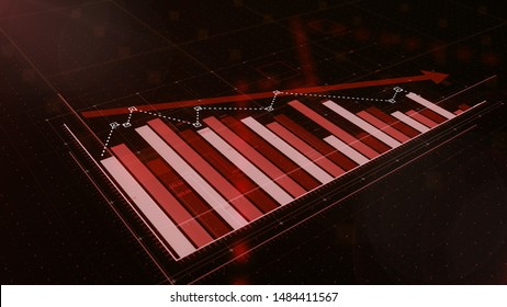  3D red bar graph fall down with arrow following.
