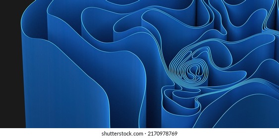 3D render abstract background of smooth lines of spline blue wav