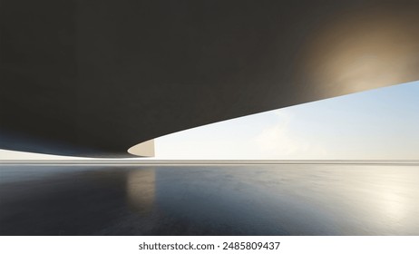 3d render of abstract futuristic architecture with empty concrete floor. Scene for car presentation.