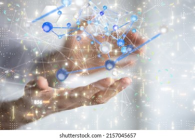 A 3d render of abstract lines with dots, Big data visualization  Network connection structure