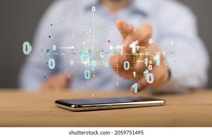 A 3D render of an Abstract technology group and social network connection on a blurry background