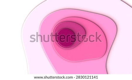3D Render An abstract, three-dimensional image featuring a series of overlapping, fluid, and smooth pink and magenta shapes with concentric nested forms creating depth and dimension. The central large form is light pink