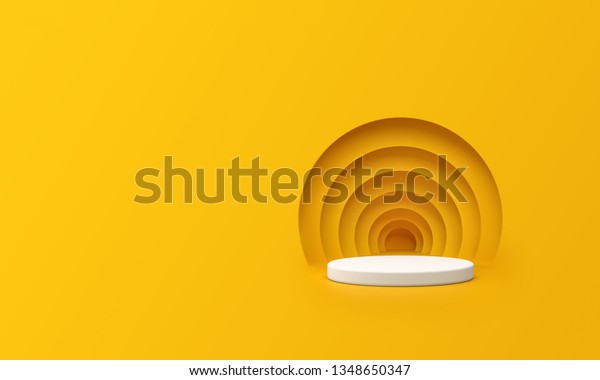 3D Render of Yellow Composition with Podium Wallpaper for walls. 