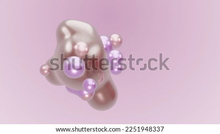3D render animation motion design presentation background wallpaper metasphere. Pink purple abstract meta sphere liquid shape moving deformation transition to meta balls bubbles drops pearls molecules