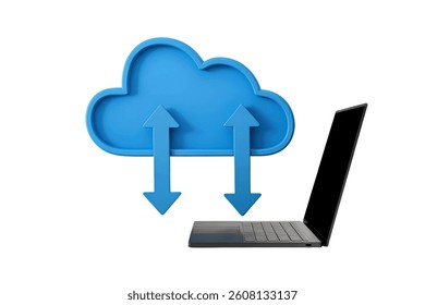 A 3D render of a blue cloud with two arrows pointing towards and away from it. - Powered by Shutterstock - Get 15% off with code: PIKWIZARD15
