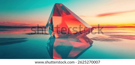 3D render of a colorful abstract shape floating on water, with a gradient background