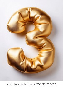 3D Render of Gold inflatable foil balloons set. Bright party decoration figures. Glossy black numbers isolated on white background. Number 3
