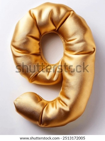 3D Render of Gold inflatable foil balloons set. Bright party decoration figures. Glossy black numbers isolated on white background. Number 9