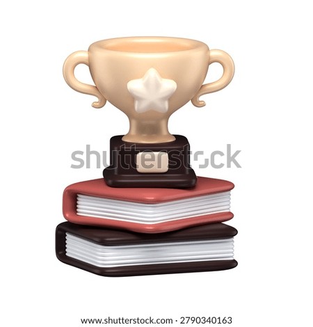 3D render of a golden trophy on a stack of books representing education success academic achievement and student learning knowledge concept