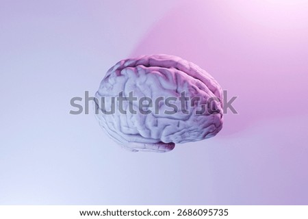 3D render of a human brain with soft purple and pink lighting. Intelligence, creativity, and artificial intelligence. Futuristic concept of mind, innovation, and cognitive technology. Creative idea