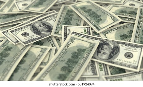 3D render, illustration,Heap of Dollar Bills background,close up,depth of field