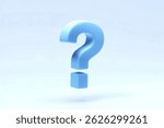 A 3D render of a light blue question mark floating against a white background