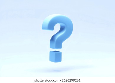 A 3D render of a light blue question mark floating against a white background