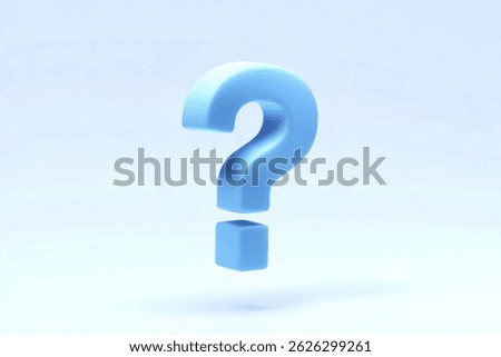 A 3D render of a light blue question mark floating against a white background
