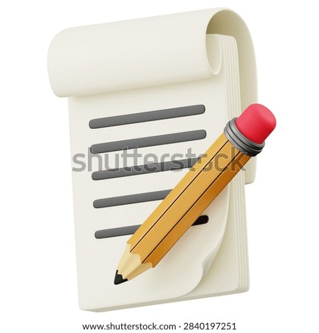 3D Render of Notebook and Pencil