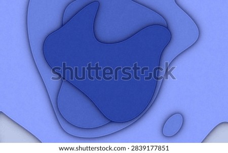 3D render paper layer This digital artwork features a central dark blue form that appears to be cut from paper, layered over a lighter background. The flowing, gentle shapes suggest natural forms with soft