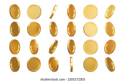3D Render. Set of gold coins isolated on background in different positions. Bank or financial illustration - Shutterstock ID 2203172303