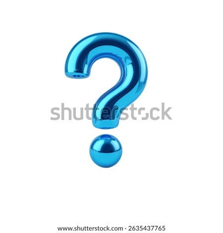 3D Render of a Shiny Blue Question Mark white background