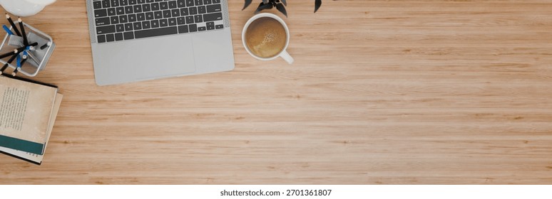 3D render Simple Top view table - Creative flat lay wood office desk..