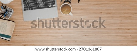 3D render Simple Top view table - Creative flat lay wood office desk..