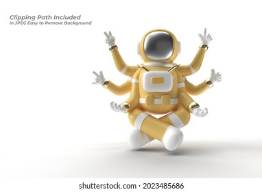 3d Render Spaceman Astronaut Yoga Gestures Pen Tool Created Clipping Path Included in JPEG Easy to Composite.