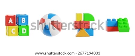 3D Render Toy Icon Set for Kids and Education