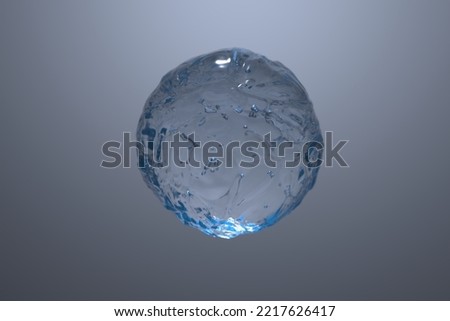 3d render water ball with bubles  inside the on a grey background