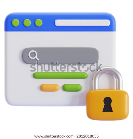 3D render of a web browser with a golden security padlock, HTTPS SSL certificate encryption and secure website ranking factor concept illustration.
