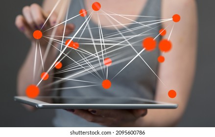 A 3D rendered connected data held in a person's hand