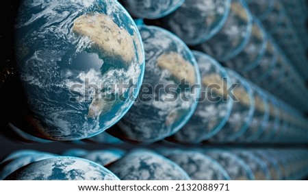 3D rendered illustration of parallel universes in many worlds interpretation of quantum physics. Multiple Earth planents in multiverse. Elements of this image furnished by NASA.