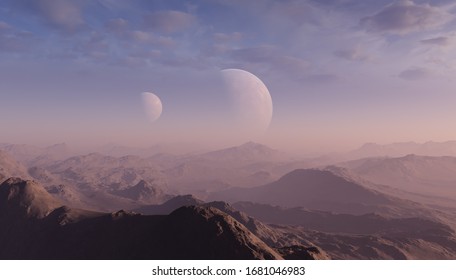 3d rendered Space Art: Alien Planet - A Fantasy Landscape with blue skies and clouds - Shutterstock ID 1681046983