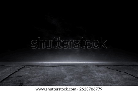 3D Rendering Abstract crack asphalt light in a dark empty street lightning.