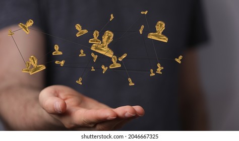A 3D rendering of an abstract human icons on hand- network of physical devices on the Internet concept