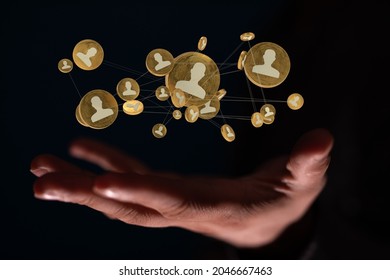 A 3D rendering of an abstract human icons on hand- network of physical devices on the Internet concept