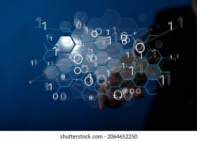 A 3D rendering of an Abstract technology group and social network connection on a blurry background
