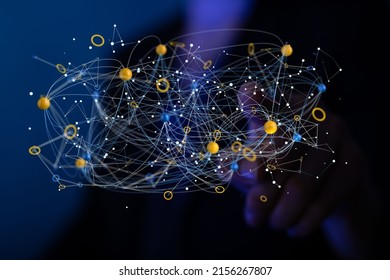 A 3D rendering of an Abstract technology group and social network connection on a blurry background