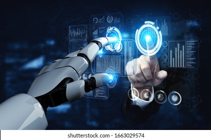 3D rendering artificial intelligence AI research of robot and cyborg development for future of people living. Digital data mining and machine learning technology design for computer brain. - Shutterstock ID 1663029574