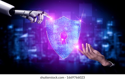 3D rendering artificial intelligence AI research of robot and cyborg development for future of people living. Digital data mining and machine learning technology design for computer brain.