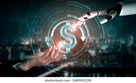 3D rendering artificial intelligence AI research of robot and cyborg development for future of people living. Digital data mining and machine learning technology design for computer brain.