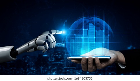 3D rendering artificial intelligence AI research of robot and cyborg development for future of people living. Digital data mining and machine learning technology design for computer brain.