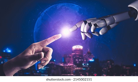 3D rendering artificial intelligence AI research of droid robot and cyborg development for future of people living. Digital data mining and machine learning technology design for computer brain.