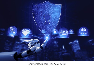 3D rendering artificial intelligence AI research of robot and cyborg development for future of people living. Digital data mining and machine learning technology design for computer brain.