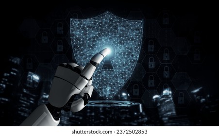3D rendering artificial intelligence AI research of robot and cyborg development for future of people living. Digital data mining and machine learning technology design for computer brain.
