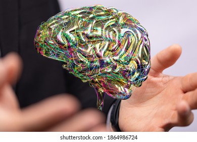 A 3D rendering of an Artificial Intelligence with a real person holding it